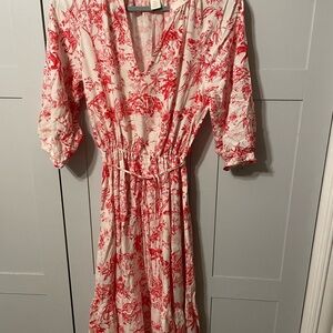 H&M Red and Cream Floral Midi Dress